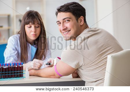 Patient during blood test sampling procedure taken for analysis