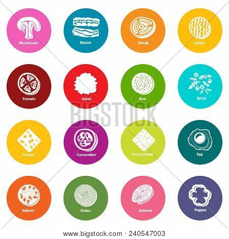 Slice Food Icons Set Vector Colorful Circles Isolated On White Background
