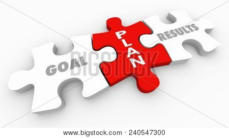 Plan Puzzle Piece Goal Results Words 3d Render Illustration