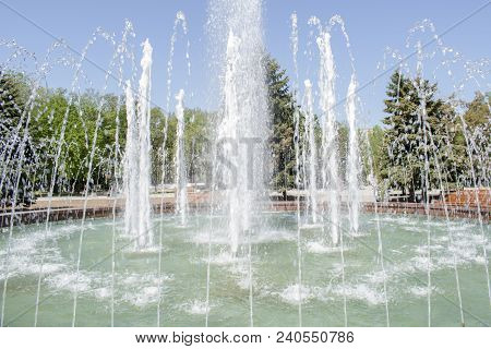 A Singing Fountain With Water. Very Beautiful Fountain In The Park