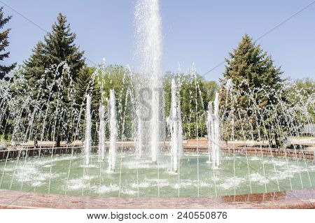 A Singing Fountain With Water. Very Beautiful Fountain In The Park