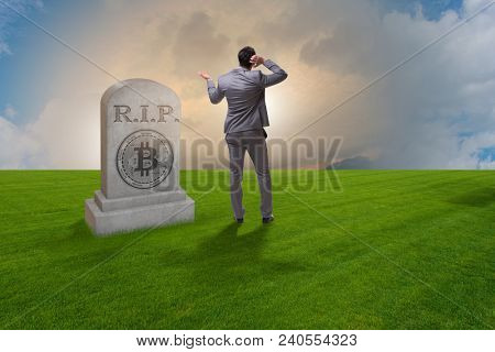 Businessman mourning the demise and death of bitcoin