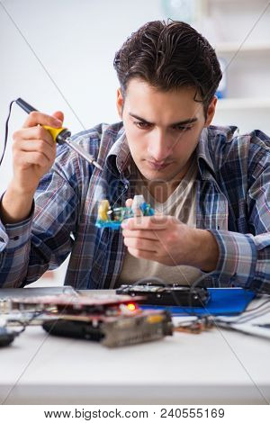 Computer hardware repair and fixing concept by experienced techn
