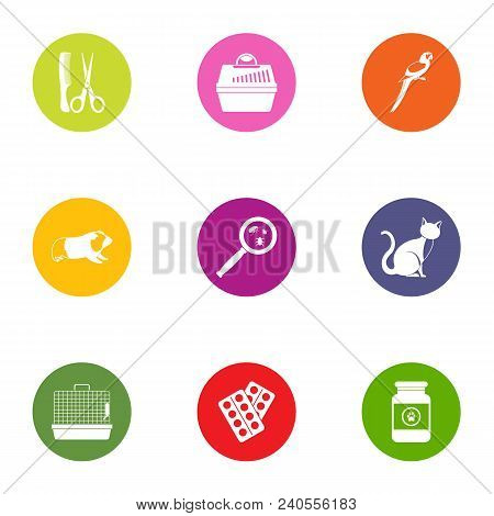 Animal Healer Icons Set. Flat Set Of 9 Animal Healer Vector Icons For Web Isolated On White Backgrou