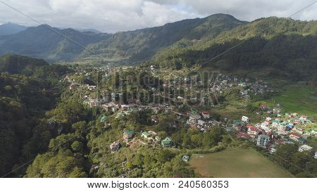 Aerial View Town Of Sagada, Located In The Mountainous Province Of Philippines. City In The Valley A