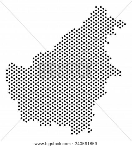 Pixel Borneo Island Map. Vector Territorial Plan. Cartographic Concept Of Borneo Island Map Construc