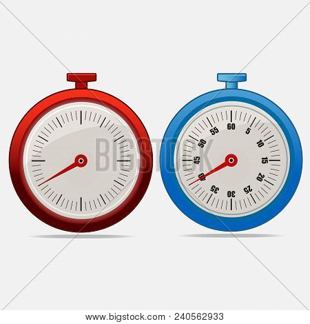 Red And Blue Realistic Timers 40 Seconds On Gray Background . Stopwatch Icon Set. Timer Icon. Time C