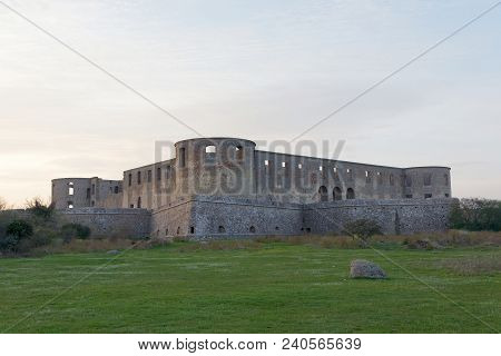Borgholm, Sweden - Apr 28 2018: Ruin Of The Borgholm Castle, Built Around Year 1100 Used For Defence