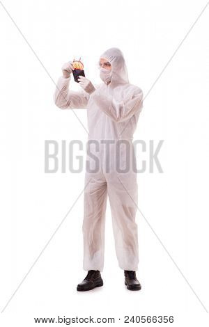 Epidemiologist with blood sample isolated on white background