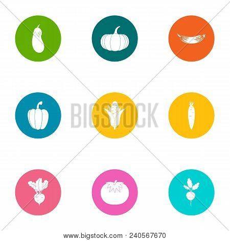 Tropical Vegetable Icons Set. Flat Set Of 9 Tropical Vegetable Vector Icons For Web Isolated On Whit