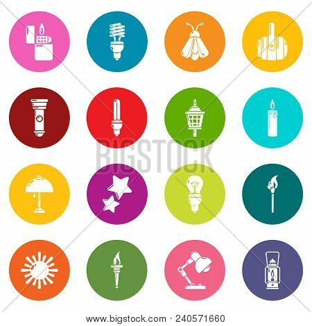 Light Source Icons Set Vector Colorful Circles Isolated On White Background