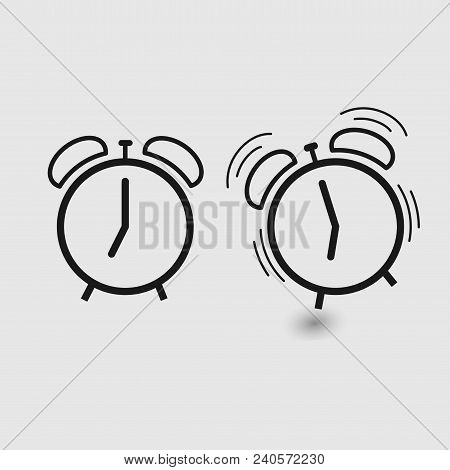 Alarm Clock Vector Icon Isolated On Gray Background, Simple Line Outline Style, Alarm Clock Ringing 