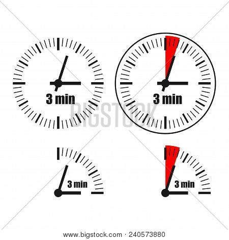 Three Minutes Clock On White Background. Four Options.