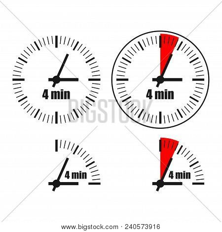 Four Minutes Clock On White Background. Four Options.