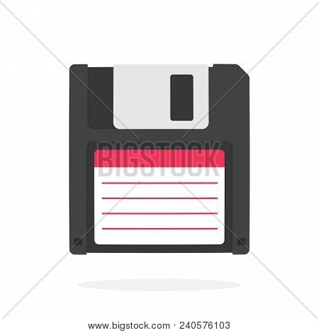 Vector Illustration In Flat Style. Black Computer Floppy Disk. Magnetic Disk Drive. Digital Storage 