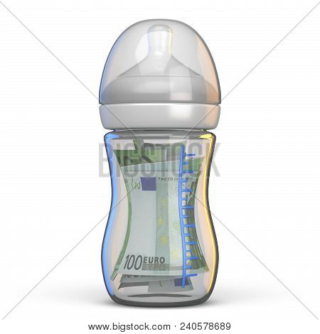 Baby Bottle Full Of Euro Bills 3d Rendering Illustration
