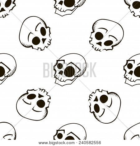 Seamless Vector Pattern With Skulls. Black And White Texture.