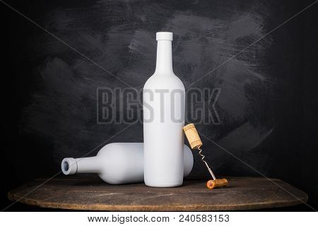 Wine Bottle Mock-up. Red Wine Bottle On Wooden Background