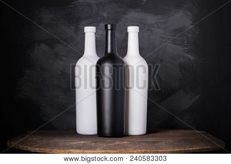 Wine Bottle Mock-up. Red Wine Bottle On Wooden Background