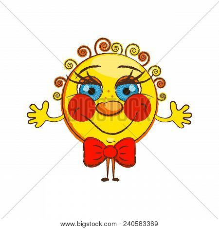 Cheerful Curly Sun With Freckles. Isolate. Vector