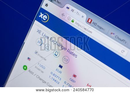 Ryazan, Russia - May 13, 2018: Xe Website On The Display Of Pc, Url - Xe.com