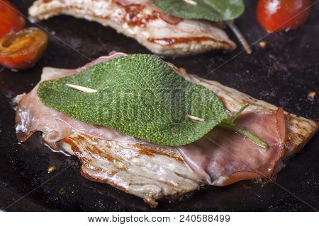 Closeup Of Saltimbocca Alla Romana In A Pan