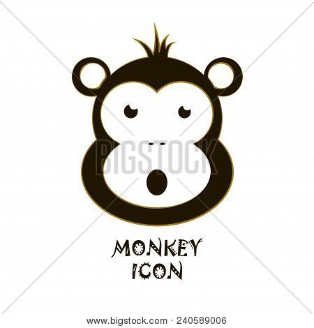 Vector Emoji Monkey With Surprised Facial Expression.