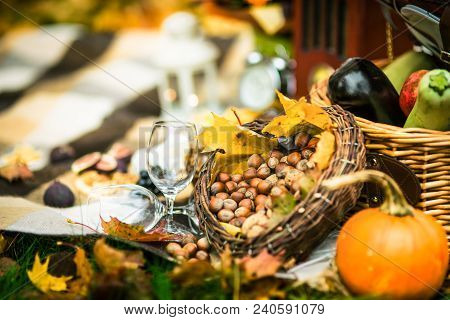 Vintage Picnic Set Spread Out On A Blanket