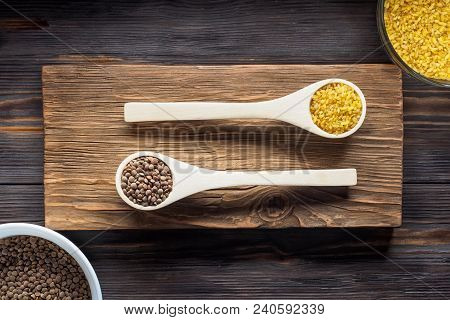 Traditional Organic Vegan Ingredient Super Food In Middle East And Asian Cooking Cereals Red Lentil 