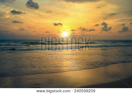 Sunset On The Shores Of The Indian Ocean, Bentota, Sri Lanka
