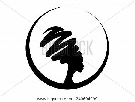 Portrait Beautiful African Woman In Traditional Turban, Black Women Vector Silhouette Isolated , Dia