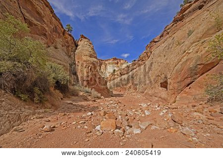 Jumbled Rocks In Desert Streambed In Capitol Reef National Park In Utah