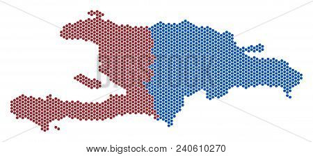 Hexagonal Haiti And Dominican Republic Map. Vector Territory Plan On A White Background. Abstract Ha