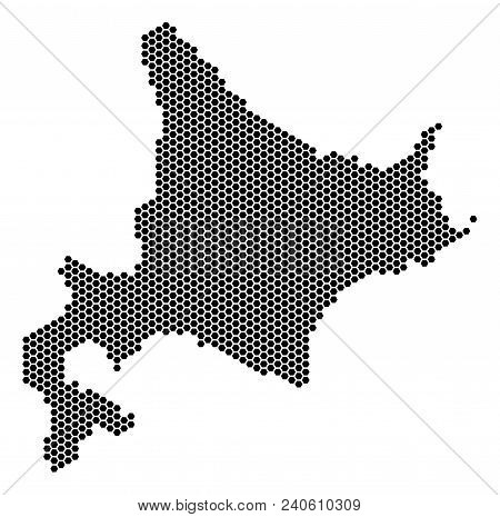 Hex Tile Hokkaido Island Map. Vector Territory Plan On A White Background. Abstract Hokkaido Island 