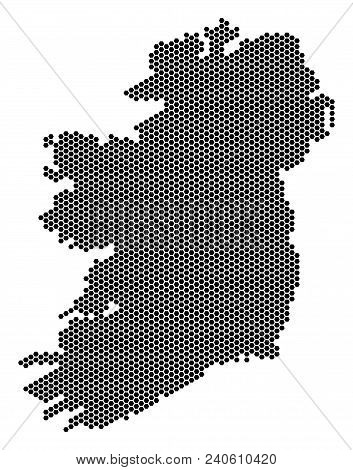Hex Tile Ireland Island Map. Vector Geographic Plan On A White Background. Abstract Ireland Island M