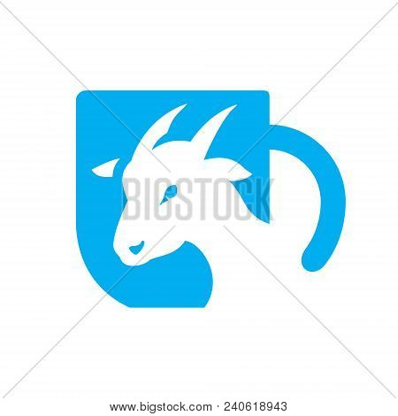 Blue Mug With Nanny-goat Head Isolated On White Background
