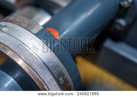 The Carriage Slide. Mechanical Wheel Carriage Control. Vintage Metal Cutting Lathe. The Old Mechanic
