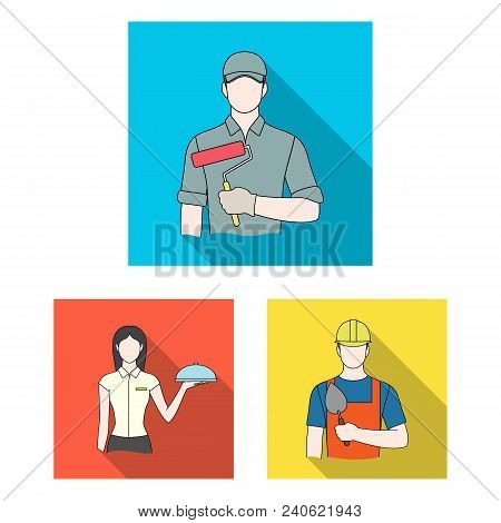 People Of Different Professions Flat Icons In Set Collection For Design. Worker And Specialist Vecto