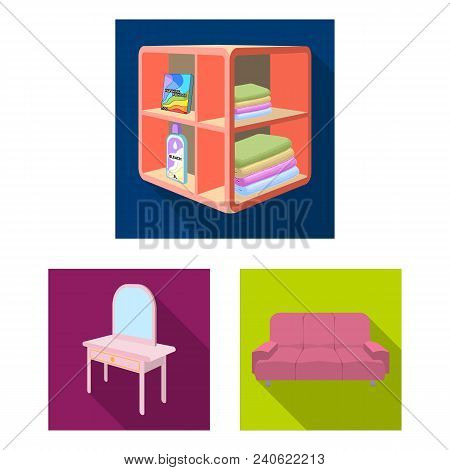 Furniture And Interior Flat Icons In Set Collection For Design. Home Furnishings Vector Isometric Sy