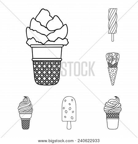 Different Ice Cream Outline Icons In Set Collection For Design. Dessert And Sweetness Vector Symbol 