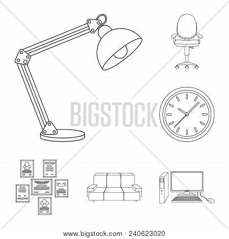 Interior Of The Workplace Outline Icons In Set Collection For Design. Office Furniture Vector Symbol