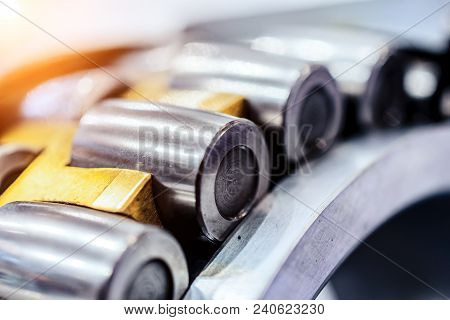 Cross Section Of Double-row Roller Bearing. Abstract Industrial Background.