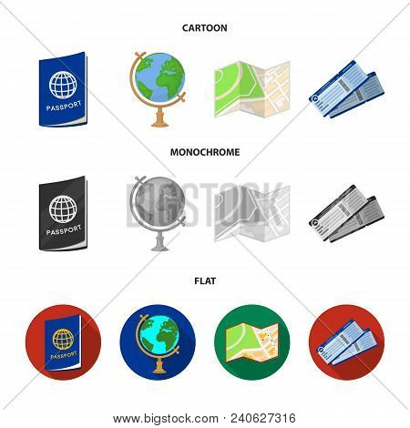 Vacation, Travel, Passport, Globe .rest And Travel Set Collection Icons In Cartoon, Flat, Monochrome