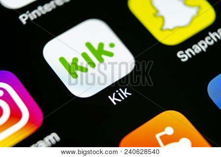 Sankt-petersburg, Russia, May 10, 2018: Kik Messenger Application Icon On Apple Iphone X Screen Clos