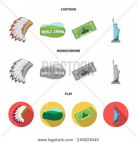 Mohavk, World Cinema, Dollar, A Statue Of Liberty.usa Country Set Collection Icons In Cartoon, Flat,