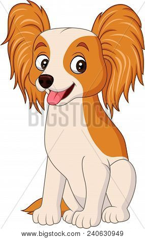 Cartoon Papillon Dog Isolated On White Background