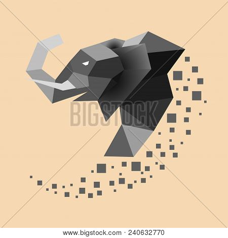 Flat Elephant With Trunk Up. Low Poly Vector Illustration.