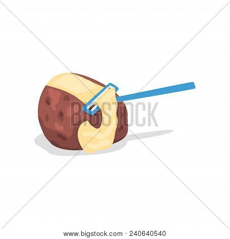 Peel Poteto With Peeler Vector Illustration Isolated On A White Background.