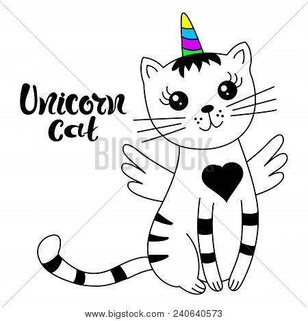 Cute Cat Unicorn. Design For Child Card, Sticker, Badge, Patch, Phone Case, Poster, T-shirt, Mug Etc
