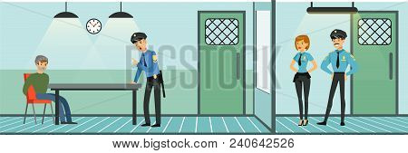 Room For Questioning A Suspect In A Police Station, Policemen At Work, Police Department Interior Ve